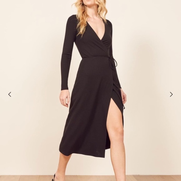 🌟nwot Reformation Maurice wrap dress in Black - Picture 2 of 5